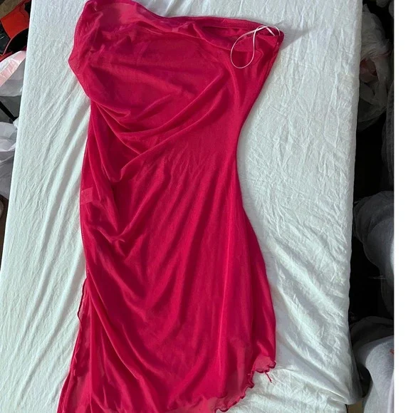 Bear Dance Hot Pink Mesh Beach Cover Midi Dress Size M - Picture 3 of 3